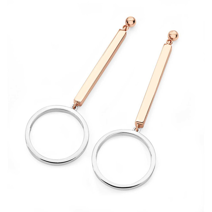 Rose Gold Bar With Silver Hoop Earrings Rose Gold Bar With Silver Hoop Earrings