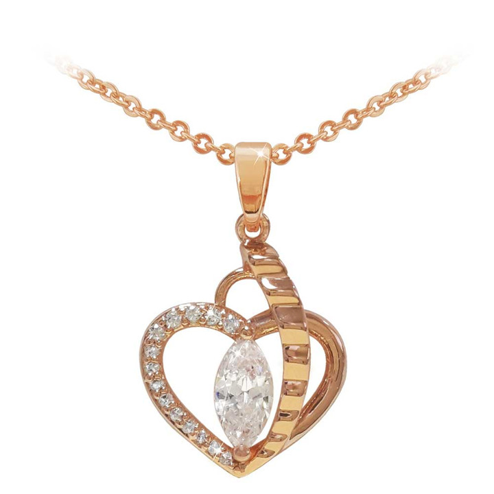 Rose Gold Heart Pendant With Marquis Cut Rose Gold Heart Pendant With Marquis Cut