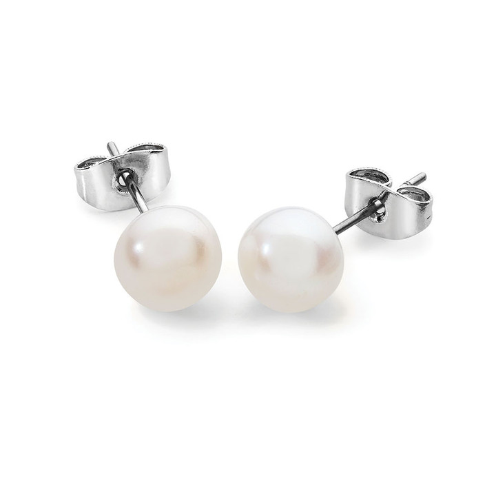 Silver Medium Pearl Studs 8mm