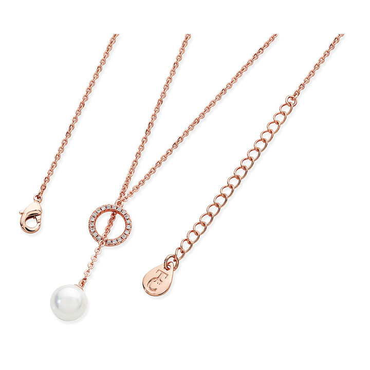 Rose Gold Cz Circle Pearl Feeder Necklace Rose Gold Cz Circle Pearl Feeder Necklace