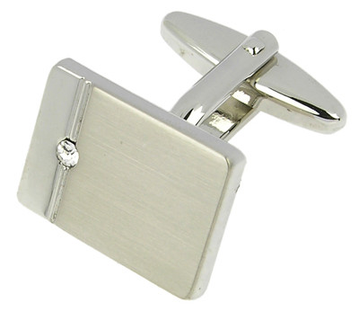 Silver Horizontal Line Single Crystal Cufflink