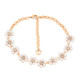Gold daisy bracelet with nine pearl and crystal-studded flower charms linked along a delicate chain.