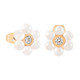 Gold daisy stud earrings with pearl petals and sparkling crystal centers.