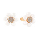 Gold daisy stud earrings with pearl petals and a crystal-encrusted center.