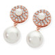 Rose Gold Pave Circle With Drop Pearl Earrings