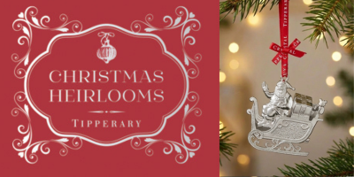 Christmas Heirlooms Tipperary collection featuring a silver sleigh tree decoration