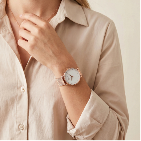 Rose gold watch styled as a Christmas gift idea