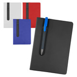 A set of Finch Notebooks in black, red, blue, and white, featuring a zipper and a pen holder.