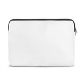 A large white laptop sleeve with a black zipper and a smooth surface, featuring a logo.