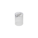 A transparent tube containing a sharpener; it has a sleek design and a circular shape.