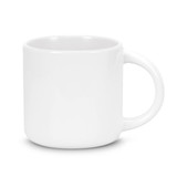 A coffee mug featuring a simple, smooth white design with a comfortable handle and a glossy finish.