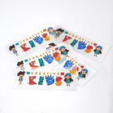 Four colourful stickers featuring cartoon characters and playful text on a white background, showcasing vibrant designs.