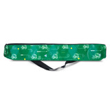 A green cooler sling bag with a decorative pattern and a shoulder strap, featuring a logo.
