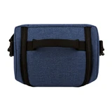 A blue cooler bag with a textured finish and a sturdy handle, featuring a zippered closure.