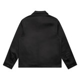 A black utility shacket with a collar and long sleeves, featuring buttoned cuffs and a plain back.
