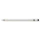 A white aluminium inkless pen with a black tip and a branding logo on the barrel. A white aluminium inkless pen with a black tip and a branding logo on the barrel.