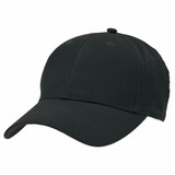 A black Poly Viscose Cap with a curved brim and a logo on the side.