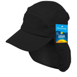 A black Polyviscose Legionnaire hat with a wide brim and neck flap, featuring a logo tag.