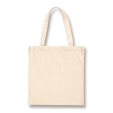 A plain beige cotton tote bag with long handles and no visible logos or designs.
