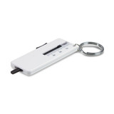 A white keyring featuring a ruler design with a metal ring attachment. A white keyring featuring a ruler design with a metal ring attachment.