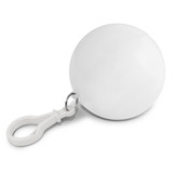 A white ball-shaped raincoat with a clip attachment. Features a smooth surface and round design. A white ball-shaped raincoat with a clip attachment. Features a smooth surface and round design.