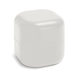 A white, square-shaped container with a glossy finish, featuring a removable lid and a subtle branding logo. A white, square-shaped container with a glossy finish, featuring a removable lid and a subtle branding logo.