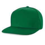 A green flat peak cap with a structured design and a logo on the front. A green flat peak cap with a structured design and a logo on the front.