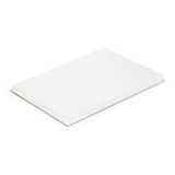 A note pad with 50 white leaves, featuring a plain design and a solid backing. It includes a logo. A note pad with 50 white leaves, featuring a plain design and a solid backing. It includes a logo.