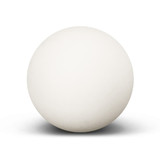 A white Hi-Bounce Ball with a smooth surface and a shadow underneath. It has a branding logo. A white Hi-Bounce Ball with a smooth surface and a shadow underneath. It has a branding logo.