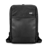 A black anti-theft backpack with a sleek design and a front pocket. It includes shoulder straps and a logo. A black anti-theft backpack with a sleek design and a front pocket. It includes shoulder straps and a logo.