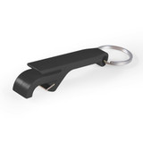 A drink bottle opener keyring in black, featuring a sleek design and a metal keyring attachment. A drink bottle opener keyring in black, featuring a sleek design and a metal keyring attachment.