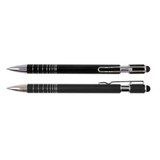 A black Helix pen and stylus set, featuring a sleek design and silver accents. Includes a pen and a stylus. A black Helix pen and stylus set, featuring a sleek design and silver accents. Includes a pen and a stylus.