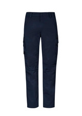 Navy work pants featuring multiple cargo pockets and a button closure. Includes a logo on the waistband. Navy work pants featuring multiple cargo pockets and a button closure. Includes a logo on the waistband.