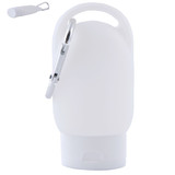 A white hand sanitiser bottle with a clip for easy attachment. It features a rounded design and a flip-top cap. A white hand sanitiser bottle with a clip for easy attachment. It features a rounded design and a flip-top cap.