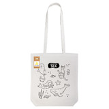 A cream cotton tote bag featuring underwater-themed outlines, ready for colouring, with long handles and a logo. A cream cotton tote bag featuring underwater-themed outlines, ready for colouring, with long handles and a logo.