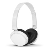 White headphones with black padded ear cups and an adjustable headband, featuring a logo on the side. White headphones with black padded ear cups and an adjustable headband, featuring a logo on the side.