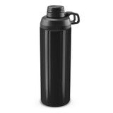 A drink bottle in sleek black metal with a screw-top lid and a handle for easy carrying. A drink bottle in sleek black metal with a screw-top lid and a handle for easy carrying.