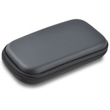 A medium black EVA zipper case with a smooth surface and zip closure, featuring a logo on the side. A medium black EVA zipper case with a smooth surface and zip closure, featuring a logo on the side.