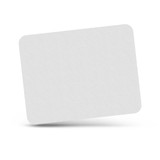 A rectangular mouse mat in a light grey colour, featuring a smooth surface and rounded corners, with a branding logo. A rectangular mouse mat in a light grey colour, featuring a smooth surface and rounded corners, with a branding logo.