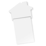 A magnetic memo pad shaped like a house, featuring a white note section with a blank surface. A magnetic memo pad shaped like a house, featuring a white note section with a blank surface.