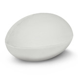 A rugby league ball in white, featuring a textured surface and a smooth, rounded shape. A rugby league ball in white, featuring a textured surface and a smooth, rounded shape.
