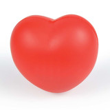 A red heart-shaped stress reliever with a smooth, matte finish. The item features a logo. A red heart-shaped stress reliever with a smooth, matte finish. The item features a logo.