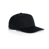 A black cap with a curved brim and a logo on the side. A stylish addition to headwear collections.