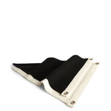 A canvas pennant flag featuring black and cream colours, with metal eyelets for attachment.