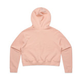 A cropped hoodie in a soft pink colour with a hood and long sleeves, featuring a branding logo. A cropped hoodie in a soft pink colour with a hood and long sleeves, featuring a branding logo.