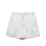 A pair of white pyjama bottoms with an elastic waistband and drawstring, featuring a simple design.