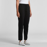 Black lounge pants with a drawstring waist and tapered legs, featuring a comfortable fit and side pockets. Black lounge pants with a drawstring waist and tapered legs, featuring a comfortable fit and side pockets.