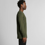 A long-sleeve tee in olive green with a fitted silhouette and a logo on the sleeve.