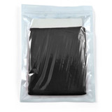 A black cooling towel packaged in a clear pouch, featuring a simple design and a branded logo. A black cooling towel packaged in a clear pouch, featuring a simple design and a branded logo.