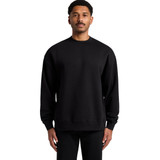 A black sweatshirt with a crew neck and long sleeves, featuring a logo on the front.